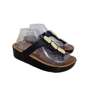 Fitflop Black Leather Thong Wedge Sandals Women's Size 8 Style 399-001